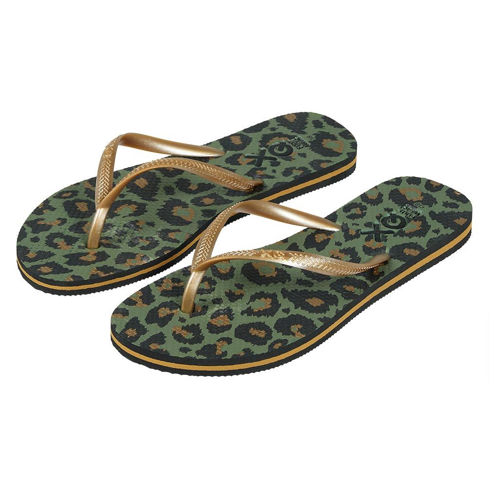 XQ Teenslippers Dames Panter Print Army Green 