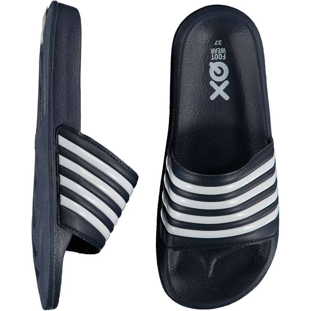 XQ Badslippers Dames Gestreept Navy/Wit 