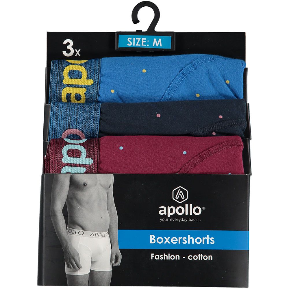 Apollo Boxershorts Heren Blue / Burgundy Dots 3-pack