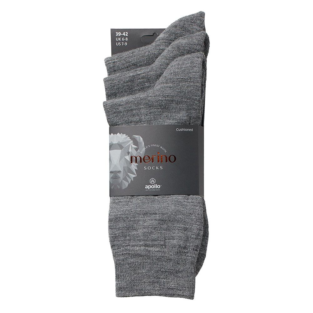 Apollo Merinowollen Sokken Badstof Zool 3-pack Medium Grey Melange