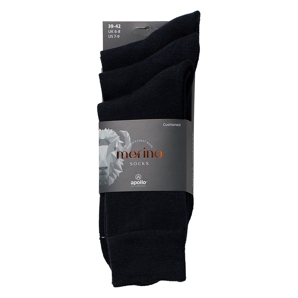 Apollo Merinowollen Sokken Badstof Zool 3-pack Navy