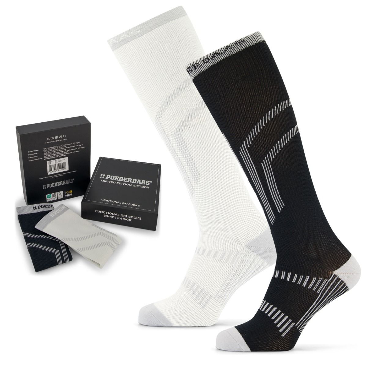 Poederbaas Skisokken Giftbox 2-pack Black/White