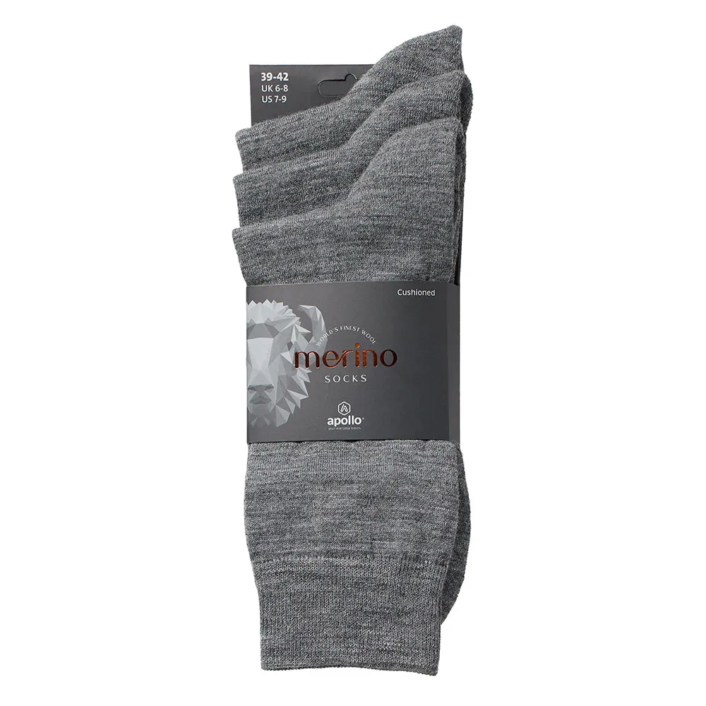 Apollo Merinowollen Sokken Badstof Zool 3-pack Medium Grey Melange