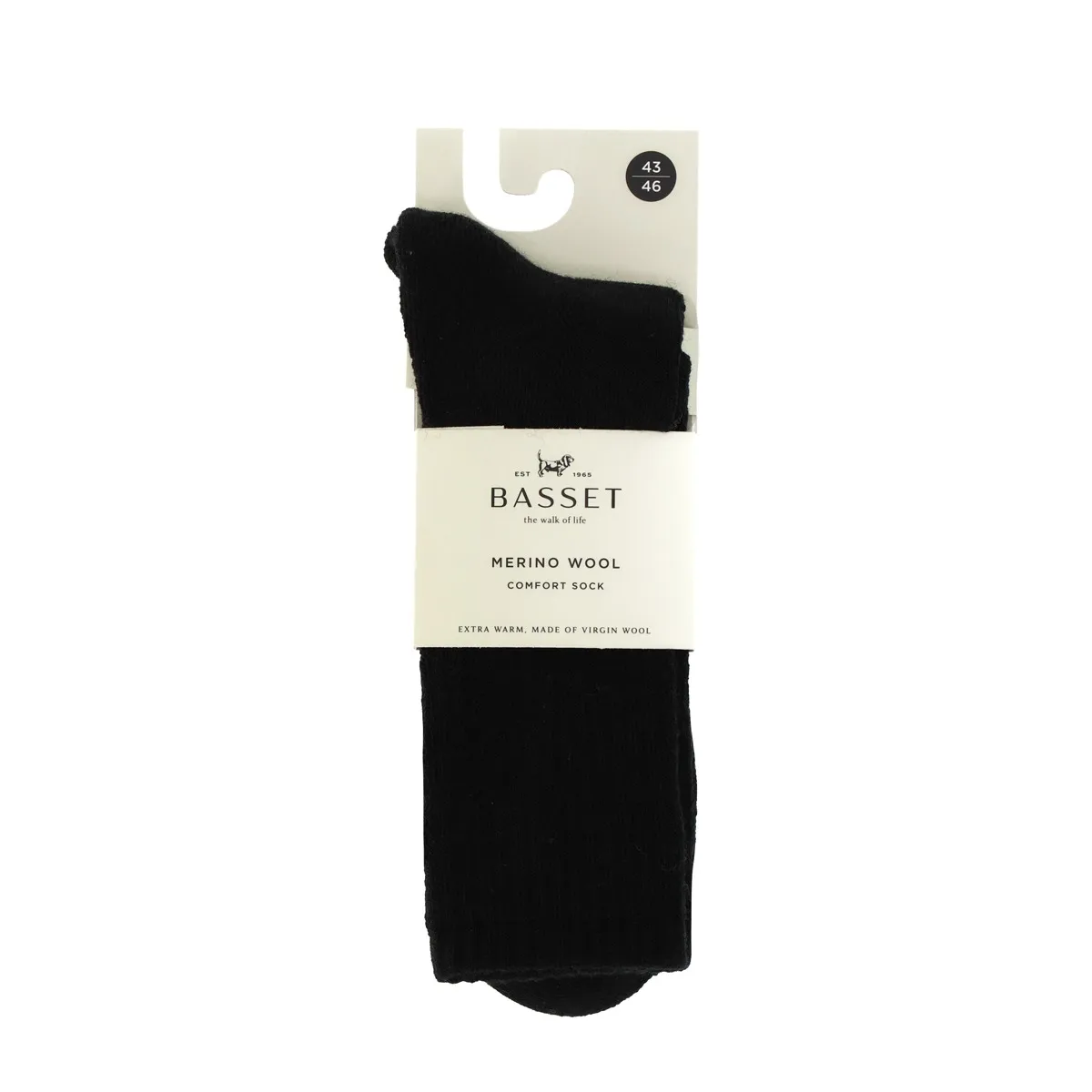 Basset Merinowollen Sokken Comfort 3-pack Zwart