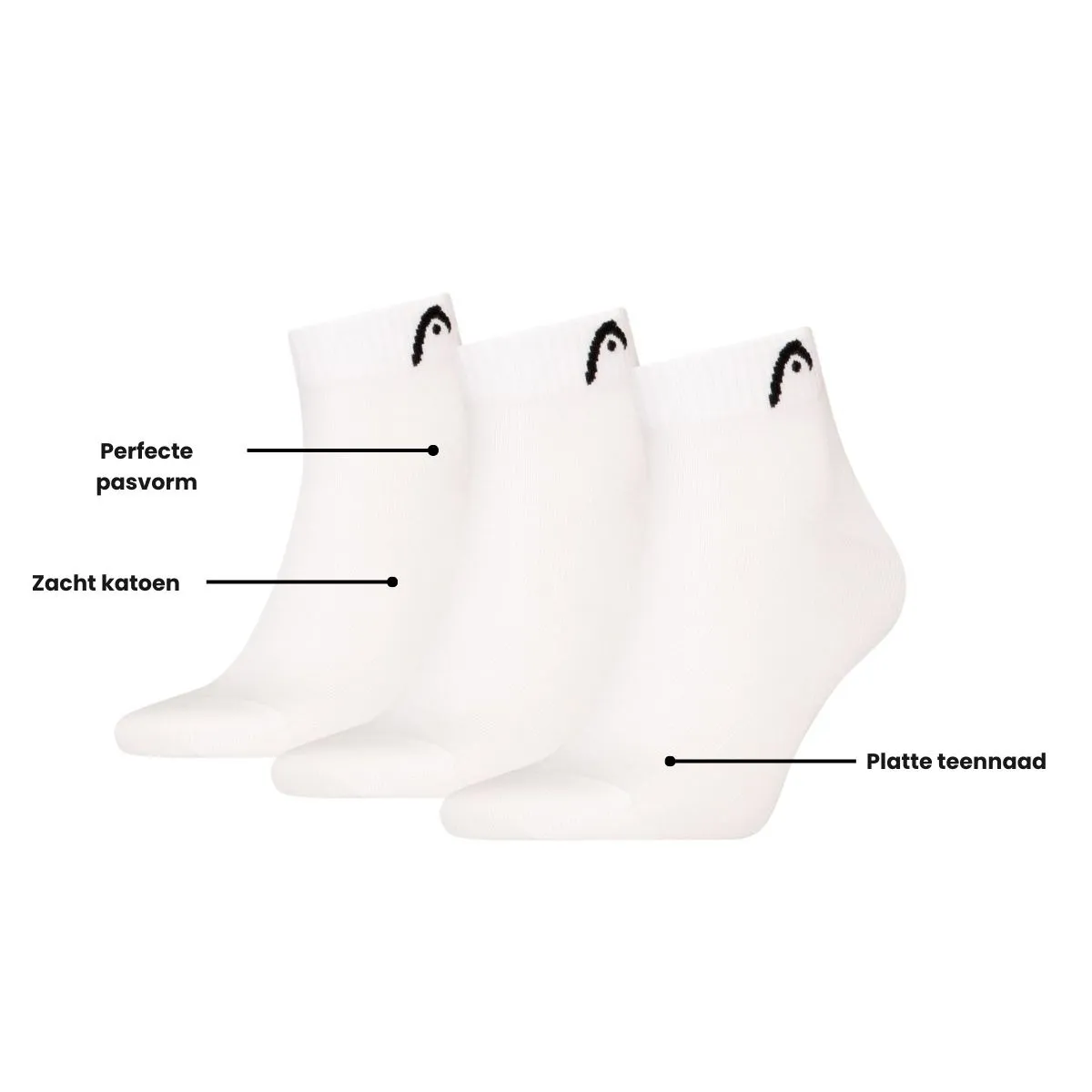 HEAD Quartersokken Training 3-pack Wit