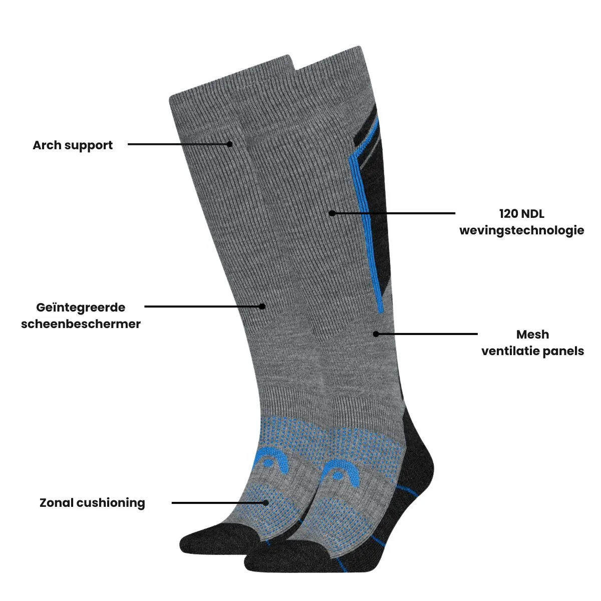 HEAD Skisokken Kneehigh 6-pack Mid Grey / Strong Blue
