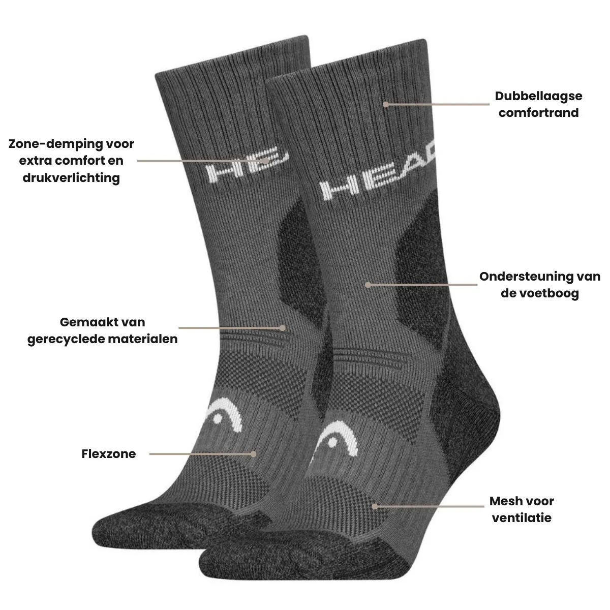 HEAD Wandelsokken All Climates Hiking Crew 2-pack Grijs