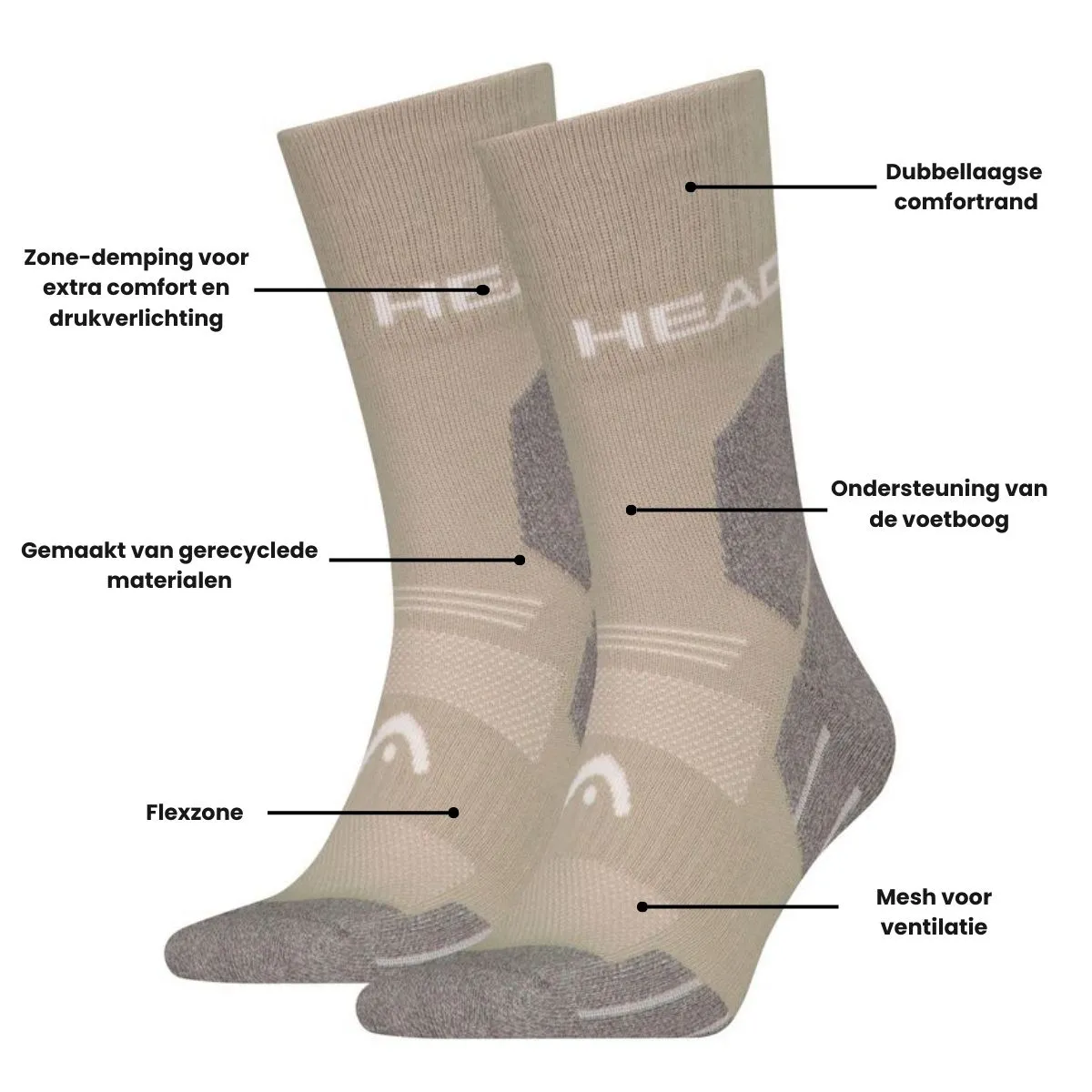 HEAD Wandelsokken All Climates Hiking Crew 2-pack Taupe