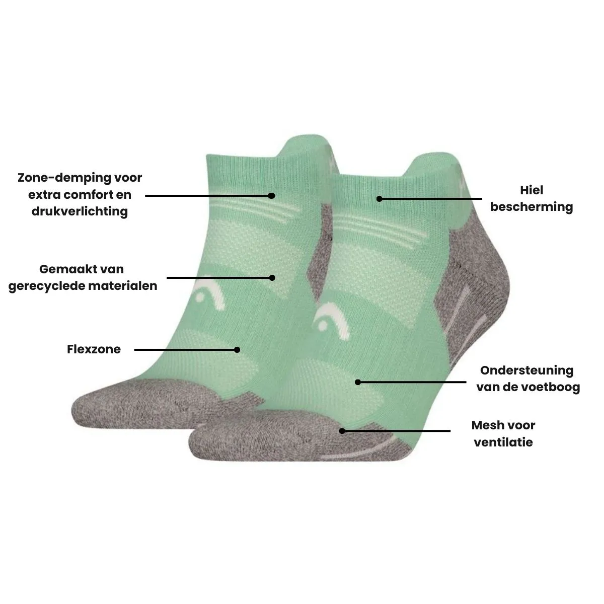 HEAD Wandelsokken All Climates Hiking Sneaker 2-pack Licht Groen