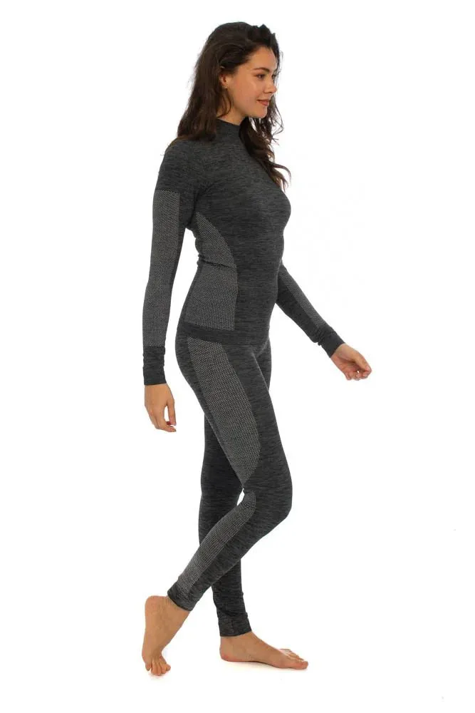 Heatkeeper Thermoset Dames Premium - Thermoshirt + Thermo Legging - Zwart Melange