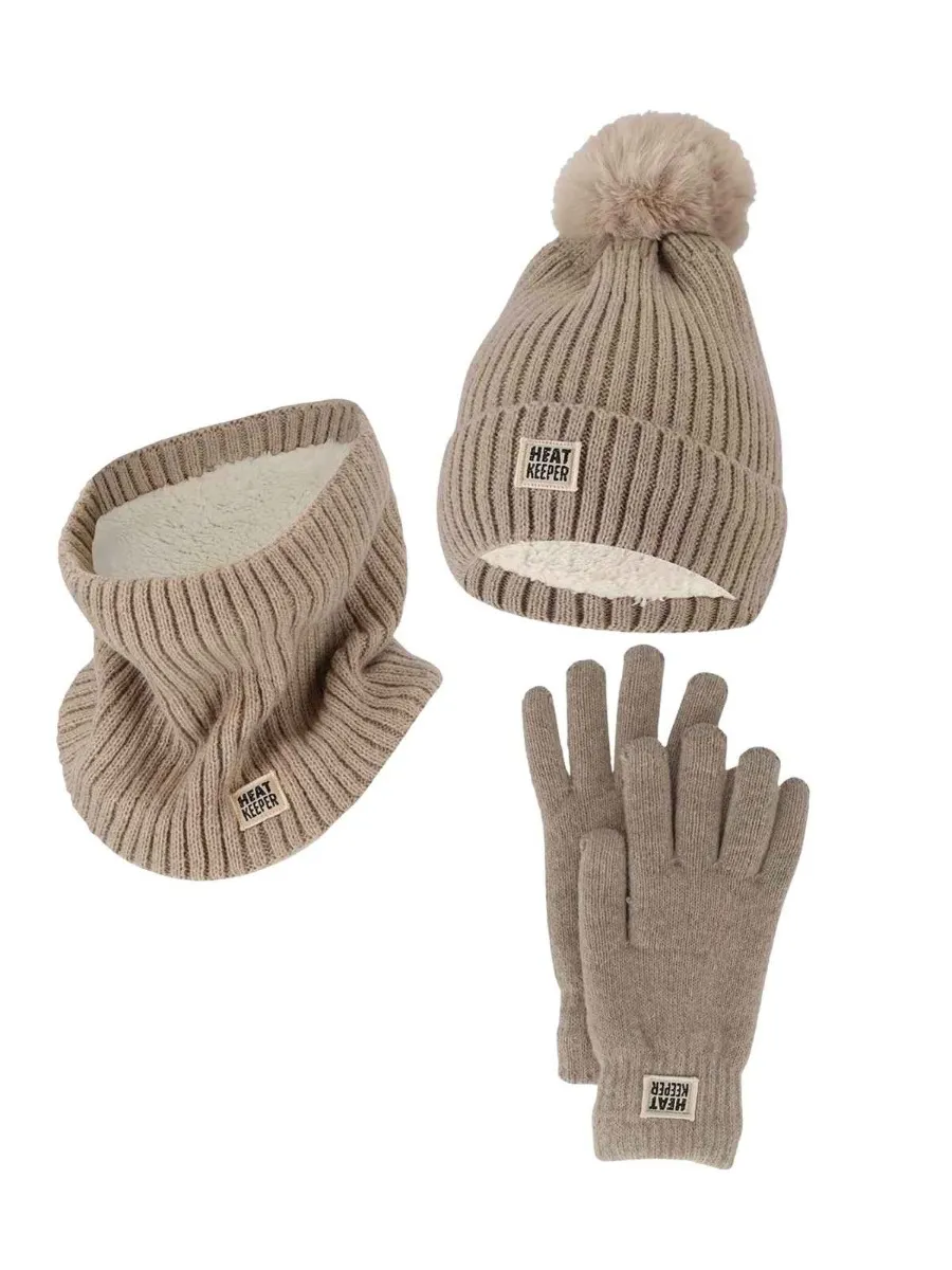 Heatkeeper Dames Winter Set - Muts + Handschoenen + Nekwarmer - Beige