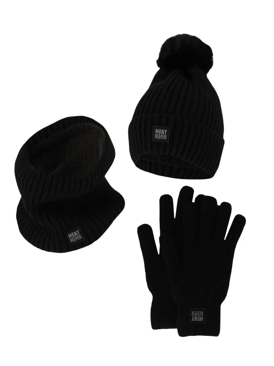Heatkeeper Dames Winter Set - Muts + Handschoenen + Nekwarmer - Zwart
