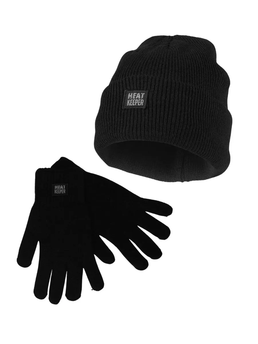 Heatkeeper Heren Winter Set - Muts + Handschoenen - Zwart