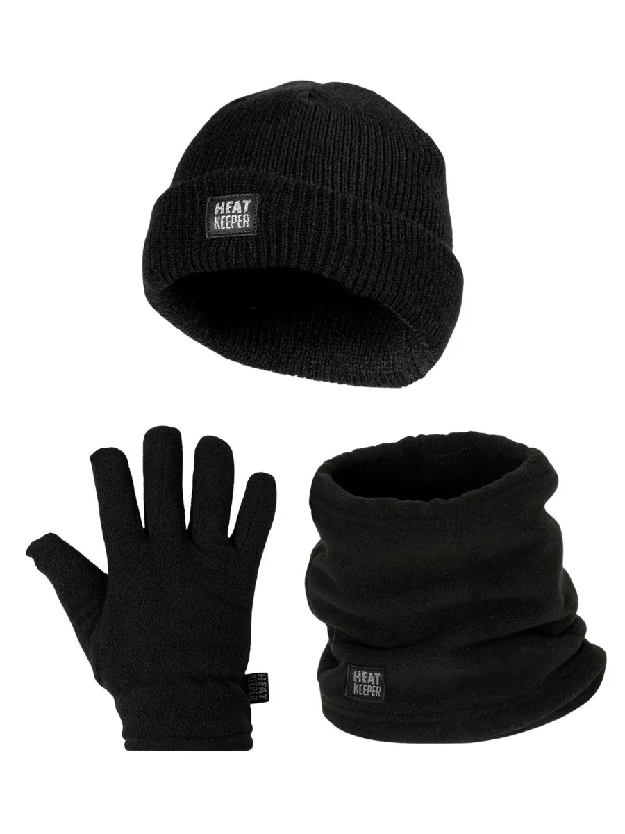 Heatkeeper Kinder Winter Set - Muts + Nerkwarmer + Handschoenen - Zwart