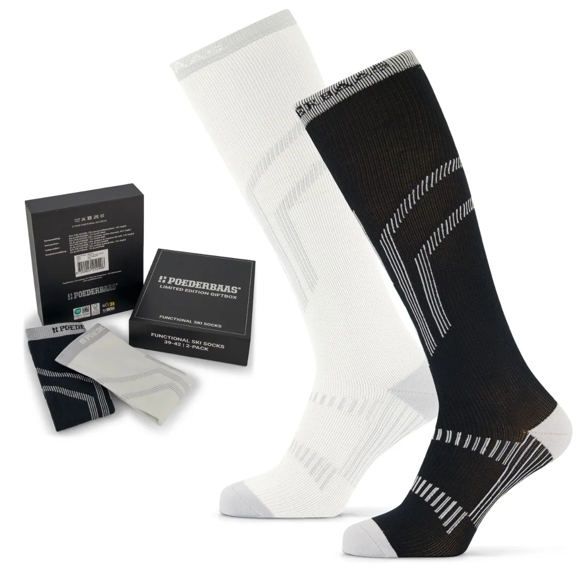Poederbaas Skisokken Giftbox 2-pack Black/White