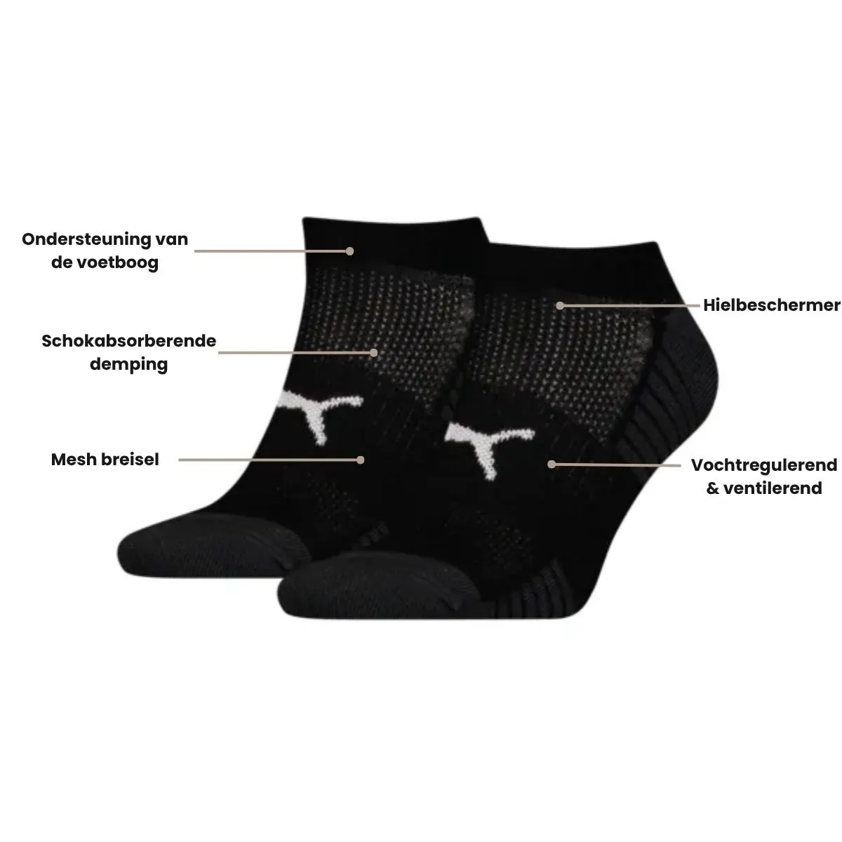 Puma Sport Cushioned Sneakersokken 2-pack Zwart