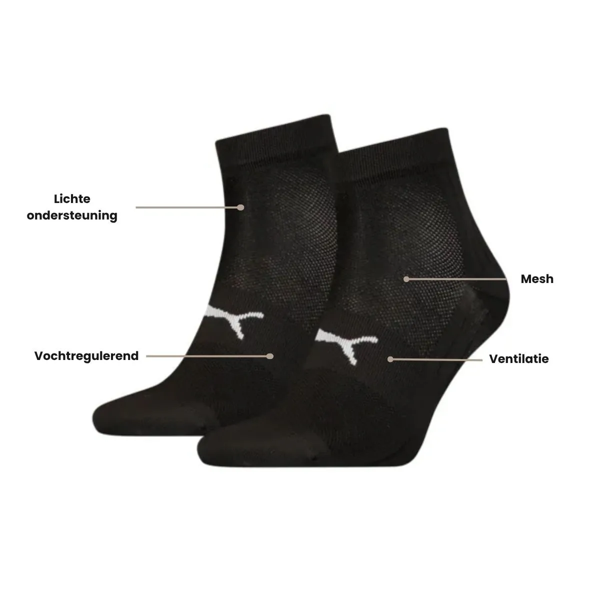 Puma Sport Quartersokken Light 2-pack Zwart