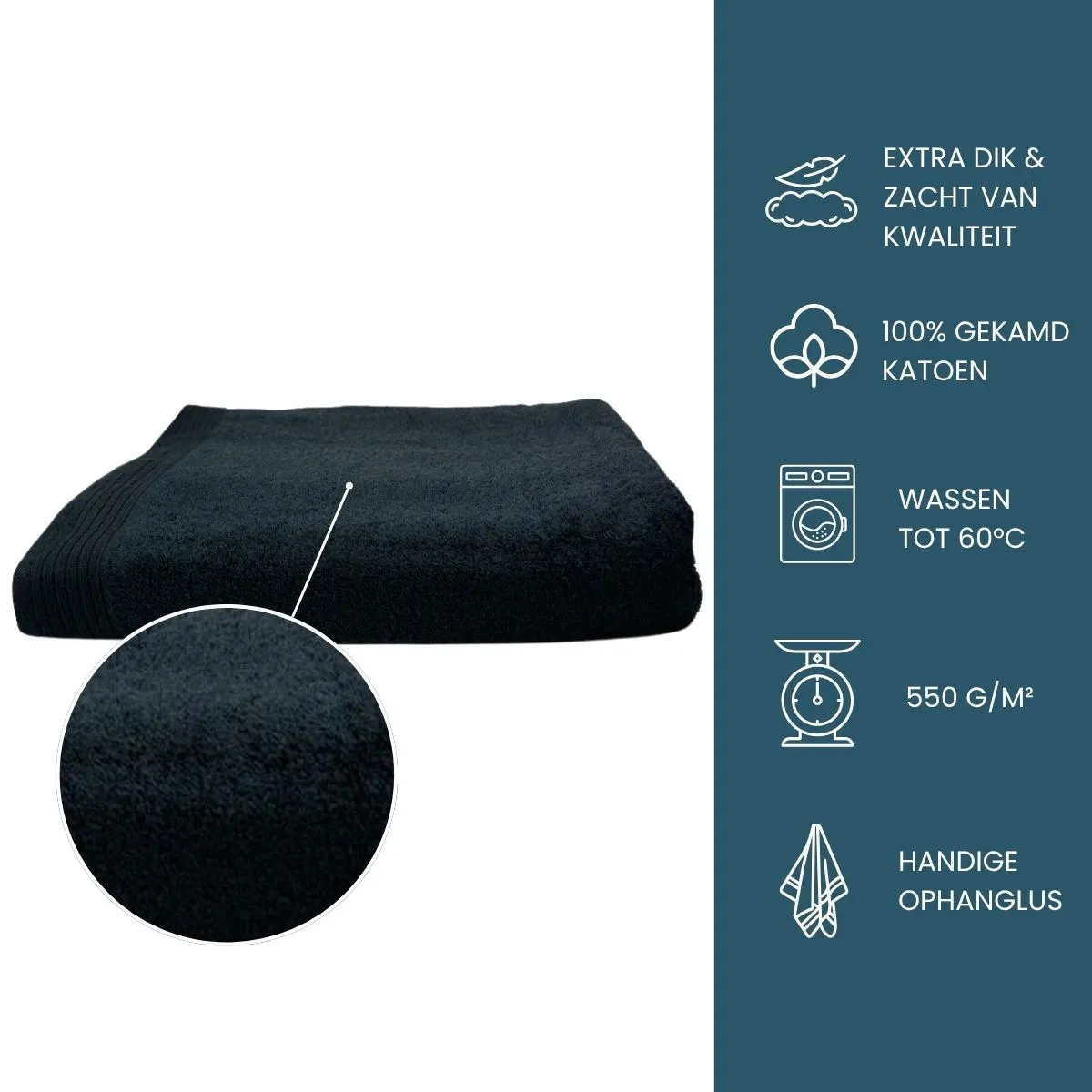 The One Badlaken Deluxe 100x180  550 gram Zwart