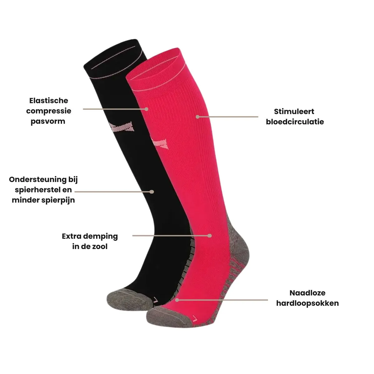 Xtreme Compressie Sokken Hardlopen 6-pack Multi Pink