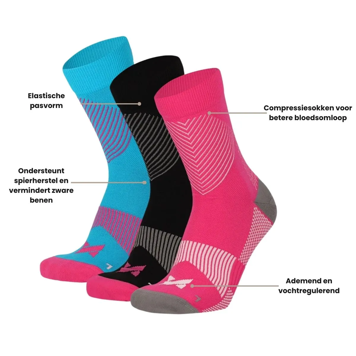 Xtreme Compressiesokken Quarter 3-pack Multi Pink
