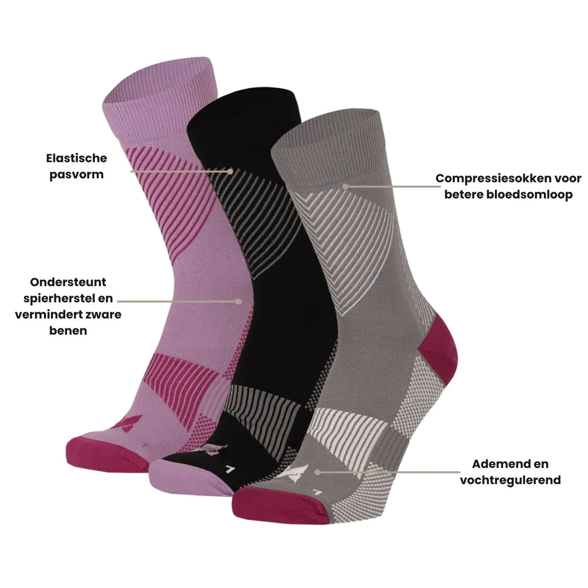 Xtreme Compressiesokken Quarter 3-pack Multi Purple