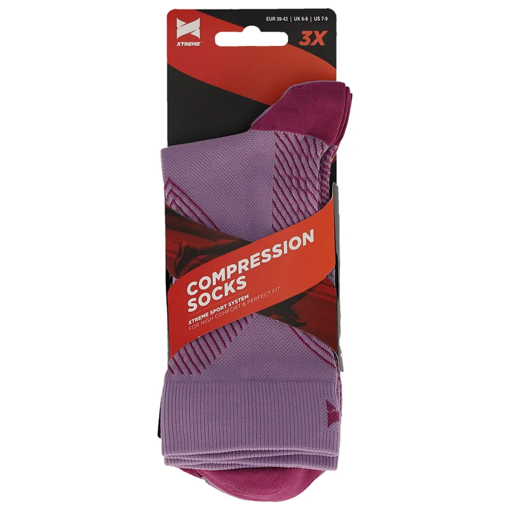 Xtreme Compressiesokken Quarter 3-pack Multi Purple