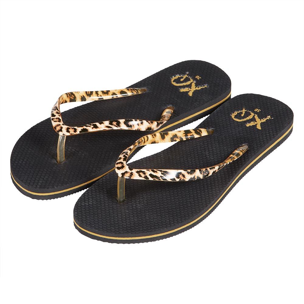 XQ Teenslippers Dames Zwart Panter 