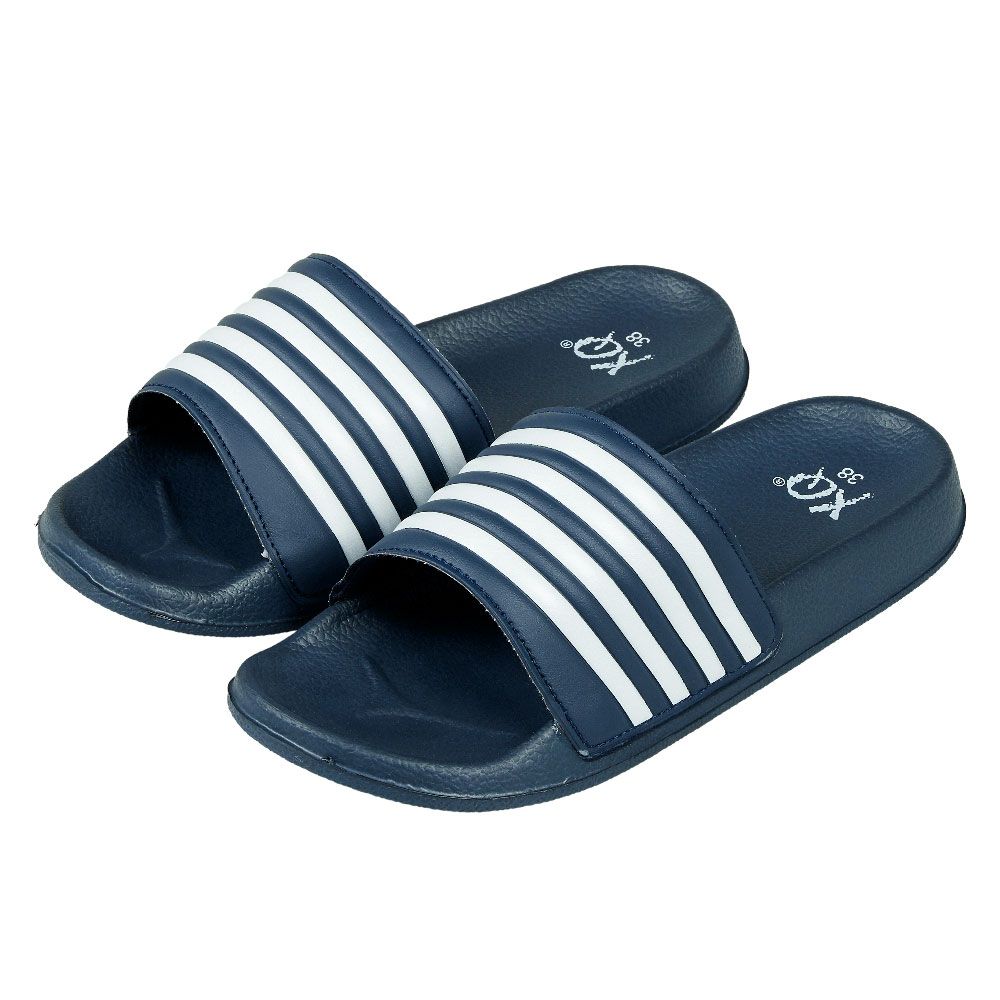 XQ Badslippers Dames Gestreept Navy/Wit 