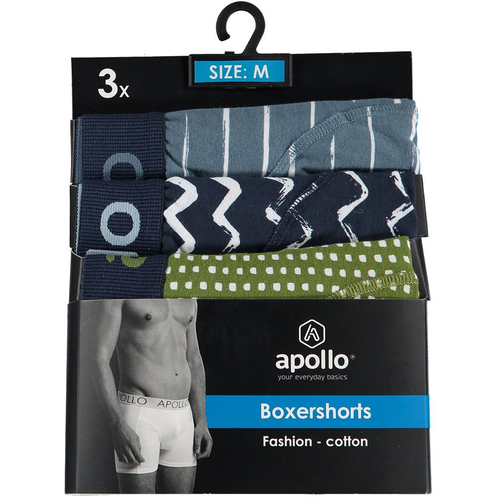 Apollo Boxershorts Heren Blue / Green Print 3-pack