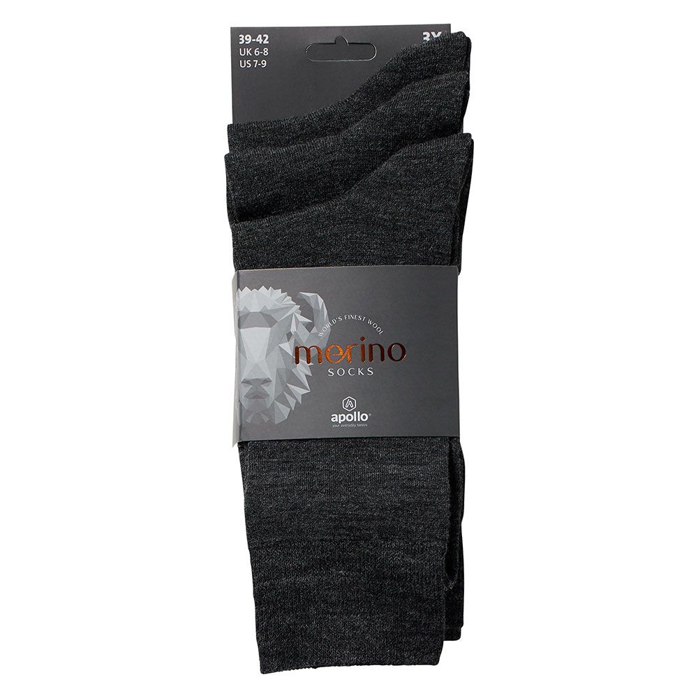 Apollo Merinowollen Sokken 3-pack Antraciet