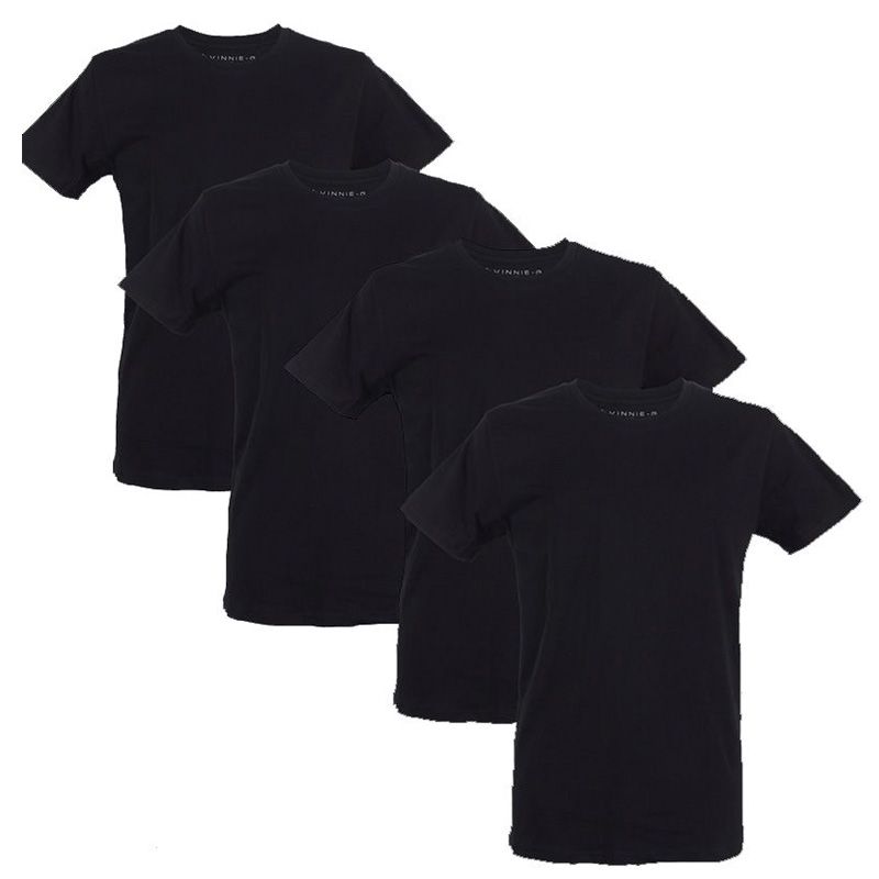 Vinnie-G Heren T-shirt Ronde hals Zwart 4-pack