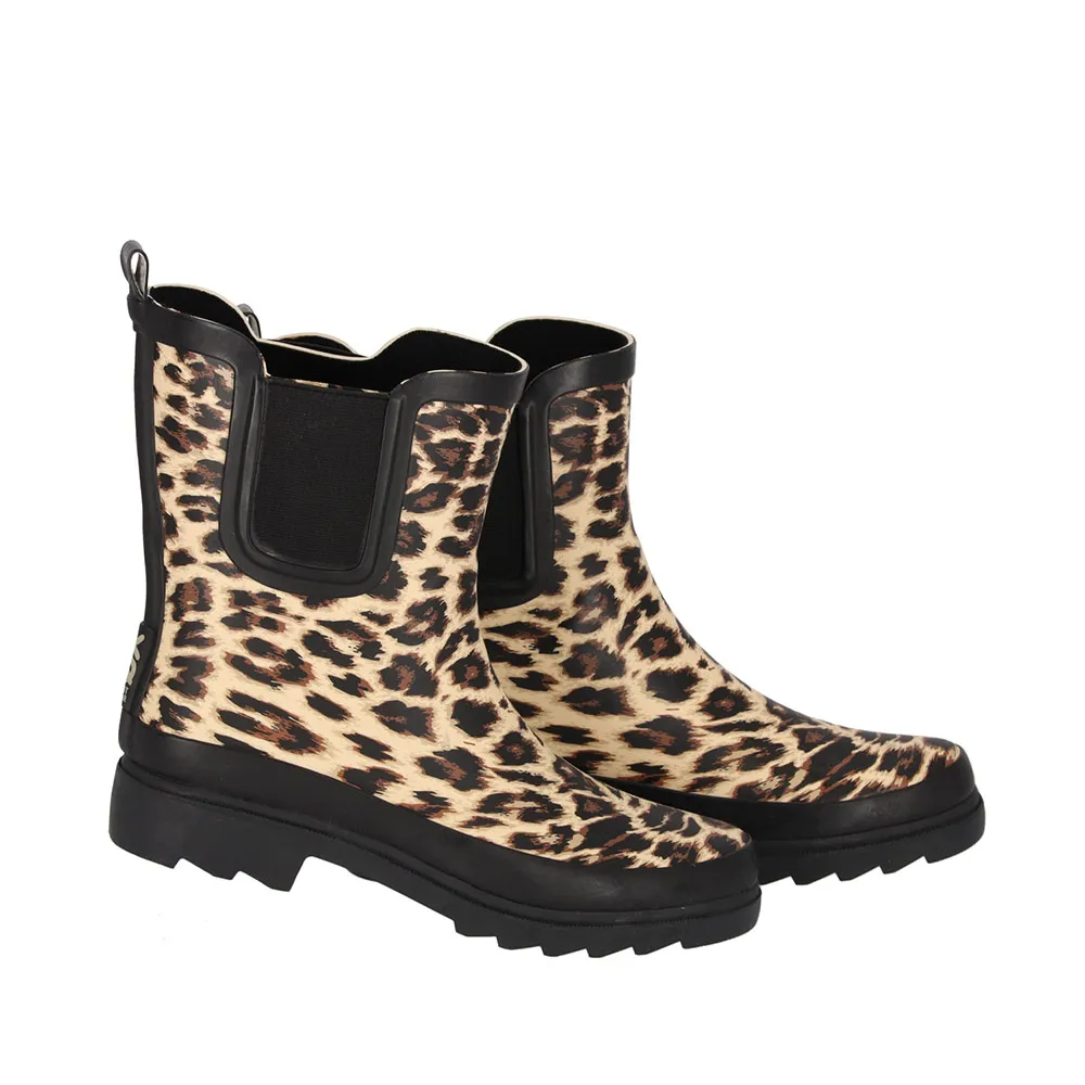 XQ Dames Regenlaarzen Rubber Printed Chelsea Panter Print 