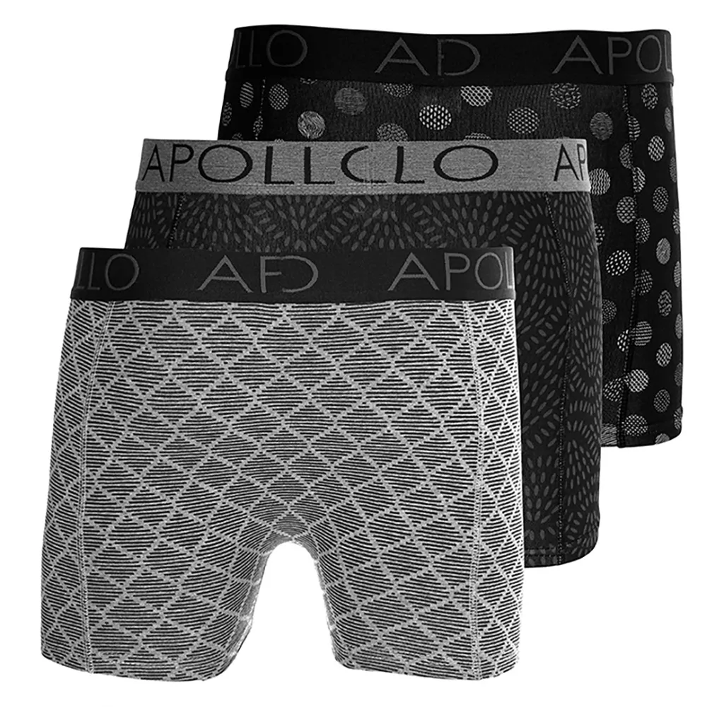 Apollo Boxershorts Heren Black / Grey Print 3-pack