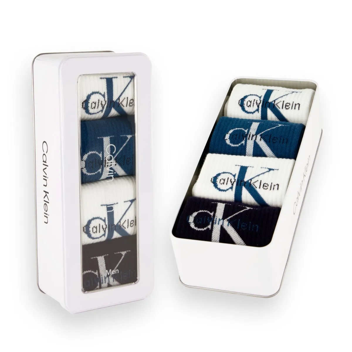 Calvin Klein Sokken Giftbox Heren Monologo 4-pack Blauw/Wit