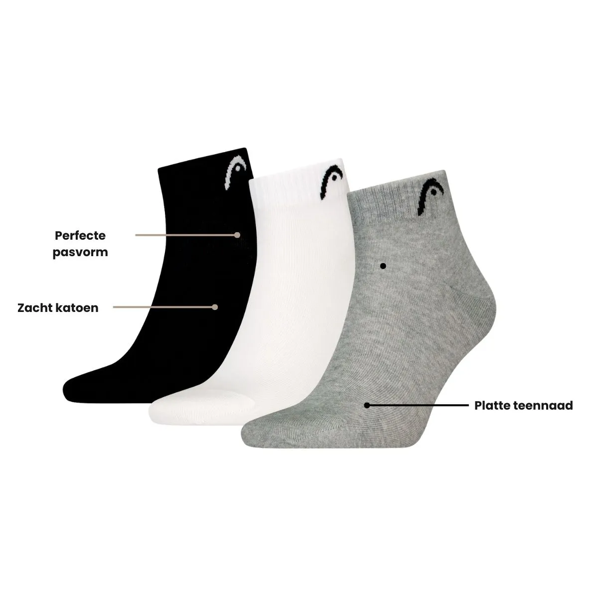 HEAD Quartersokken Training 3-pack Grijs / Wit / Zwart