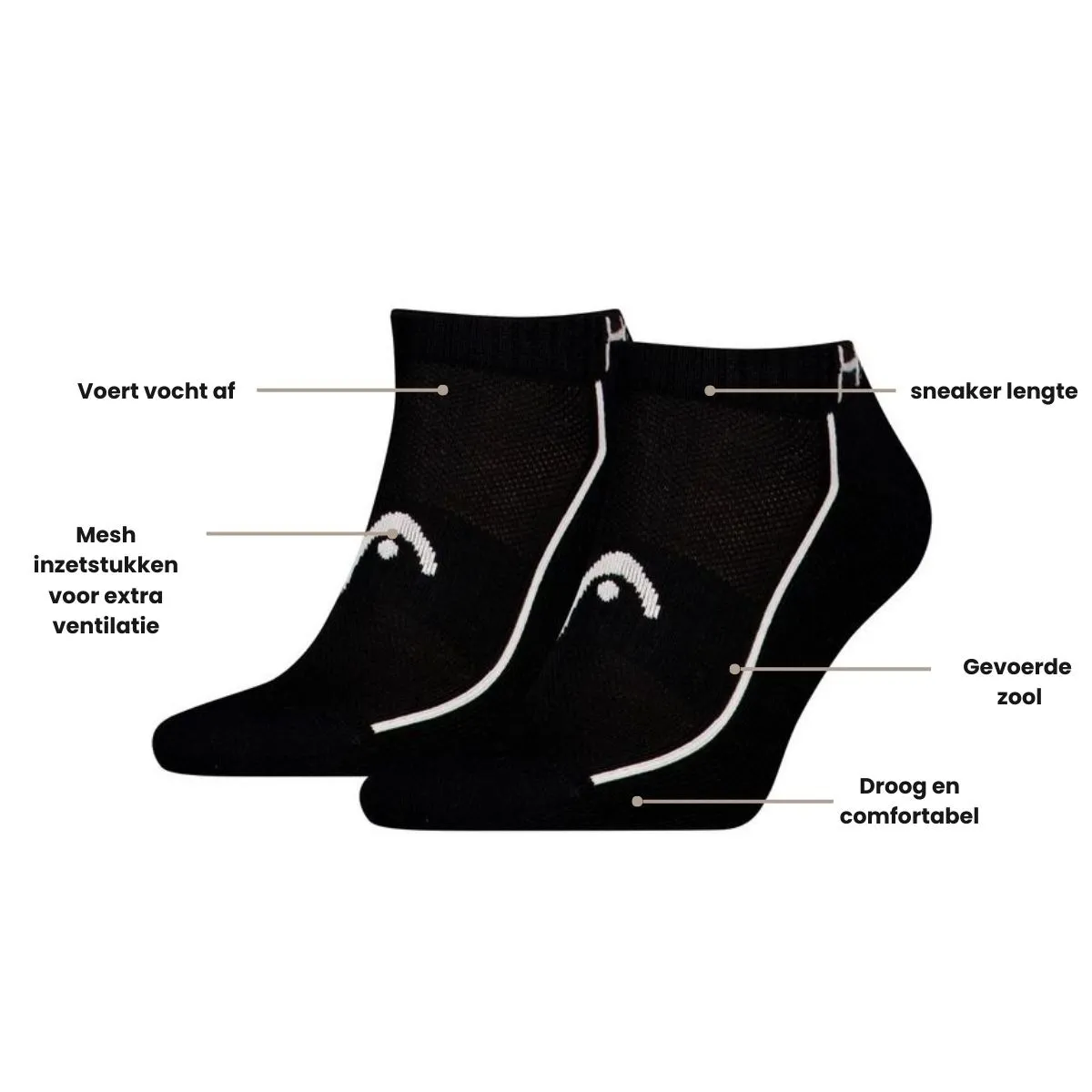 HEAD Sneakersokken Performance 2-pack Zwart