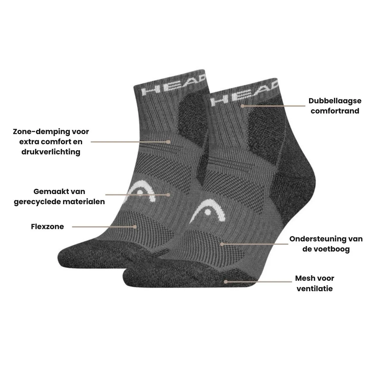 HEAD Wandelsokken All Climates Hiking Quarter 2-pack Grijs