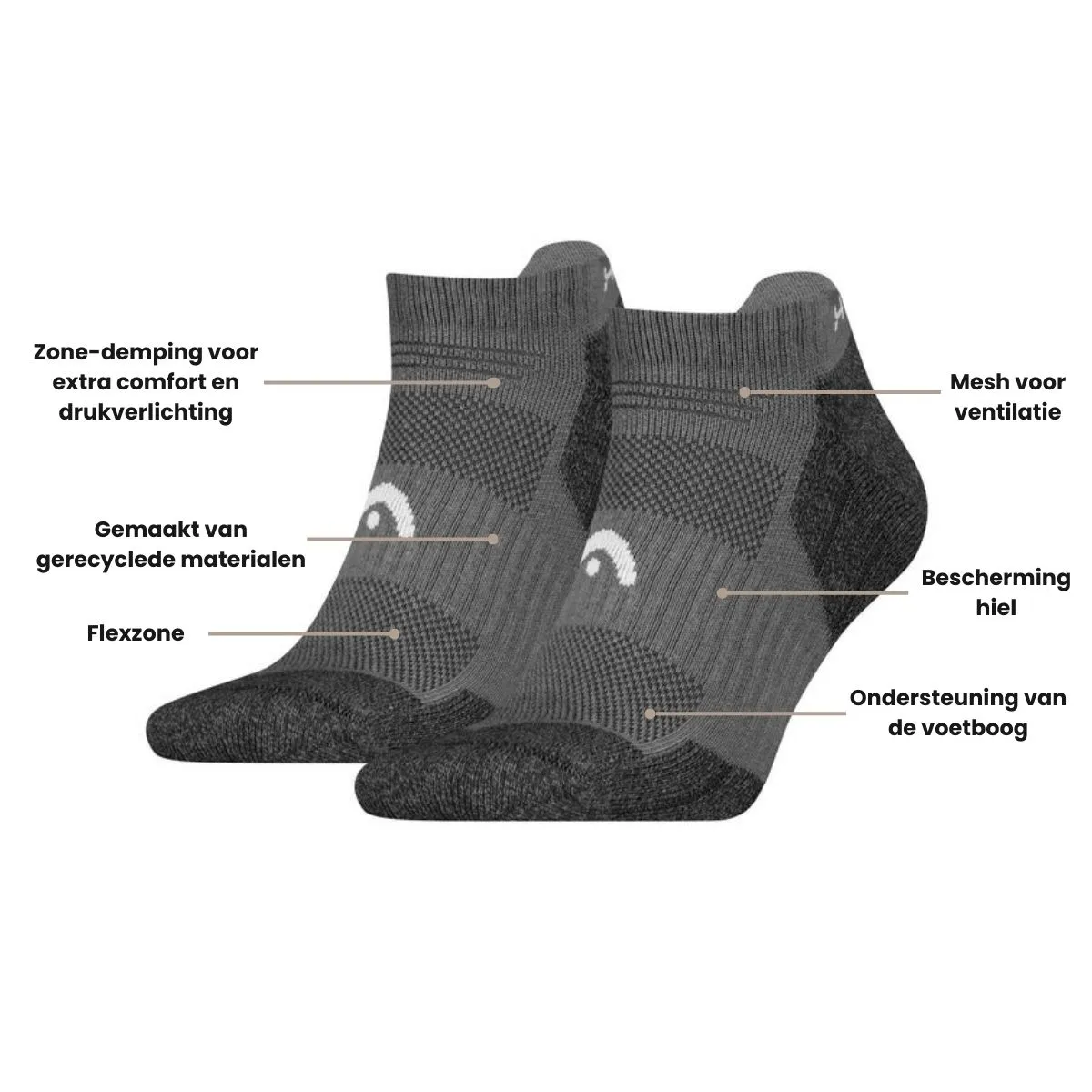 HEAD Wandelsokken All Climates Hiking Sneaker 2-pack Grijs