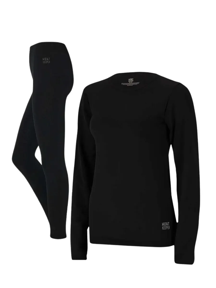 Heatkeeper Thermoset Dames Basic Naadloos - Thermoshirt + Thermo Legging - Zwart