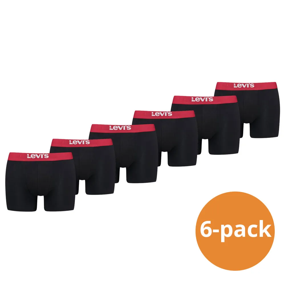 Levi's Boxershorts Heren 6-pack Solid Organic Cotton Zwart/Rood 