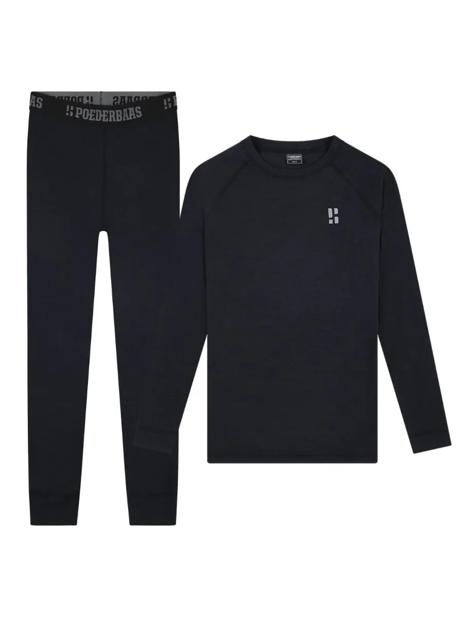 Poederbaas Thermoset Merinowol Dames - Thermoshirt + Thermolegging - Zwart