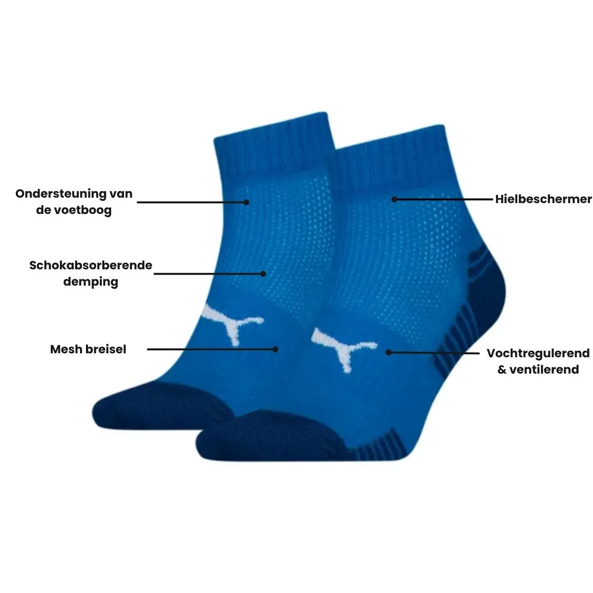 Puma Sport Cushioned Quartersokken 2-pack Blauw