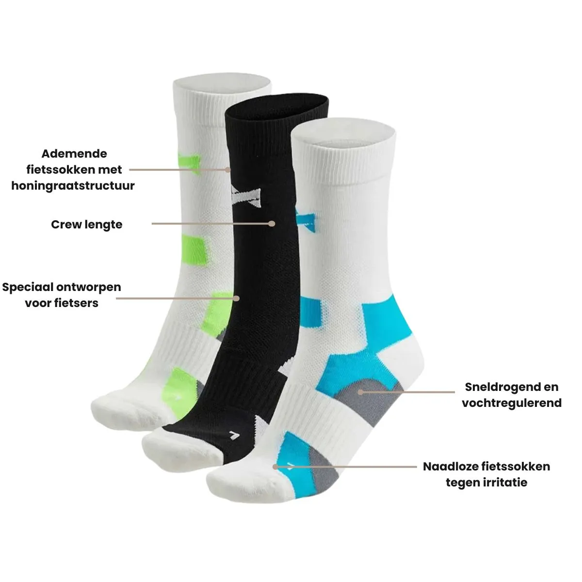 Xtreme Fietssokken Crew 3-pack Multi White