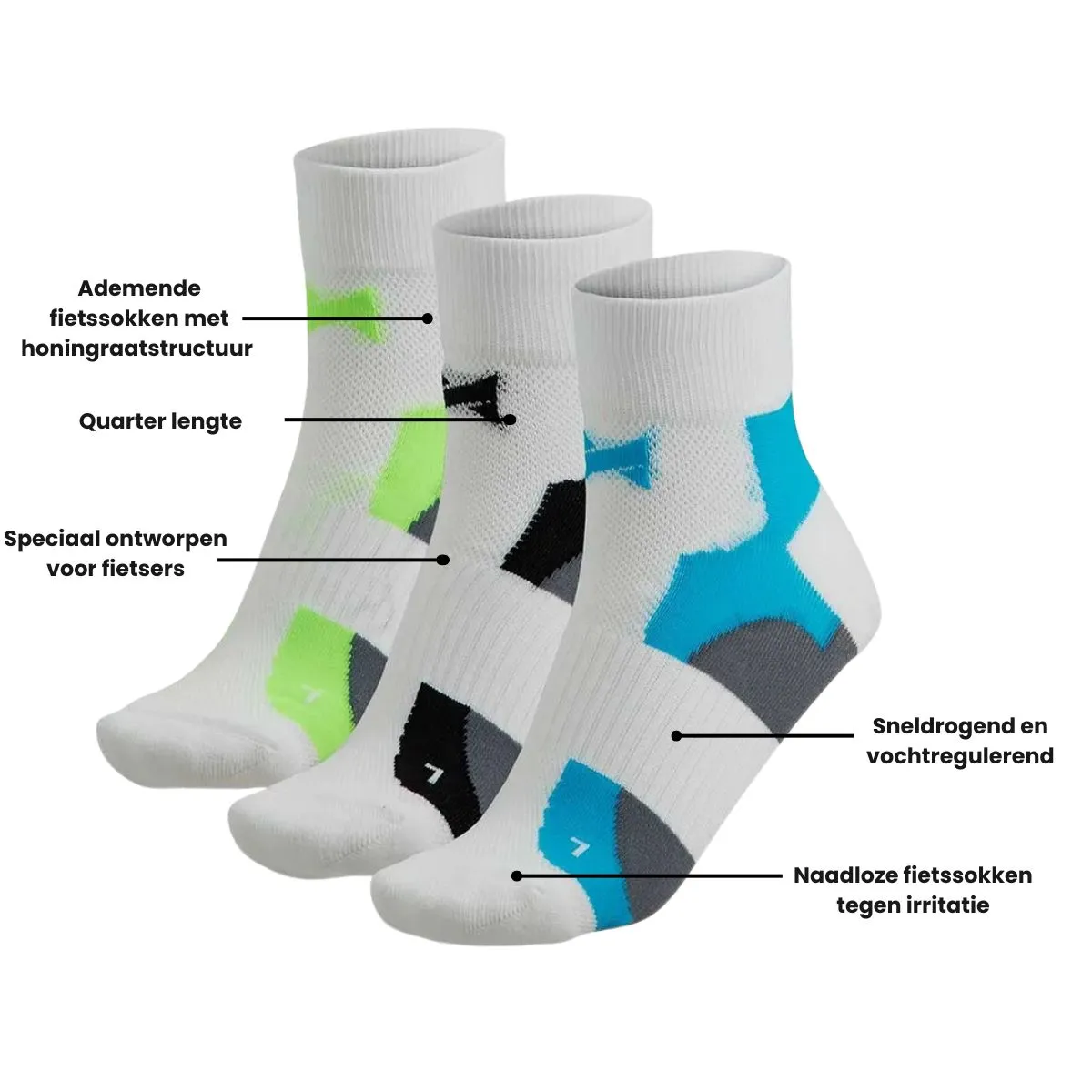 Xtreme Fietssokken Quarter 3-pack Multi White