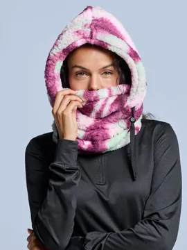 Poederbaas Balaclava Dames Fluffy Tie Dye Pink Multi