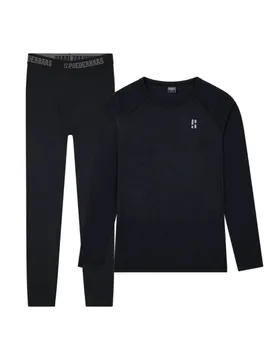 Poederbaas Thermoset Merinowol Heren - Thermoshirt + Thermolegging - Zwart