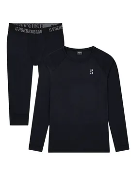 Poederbaas Thermoset Merinowol Heren - Thermoshirt + Thermolegging 3/4 - Zwart