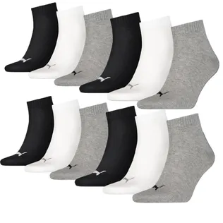 Puma Quarter Sokken Plain 12-pack Zwart / Wit / Grijs