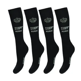 STAPP Horse Paardrijsokken Kroon Strass 4-pack Zwart / Zilver