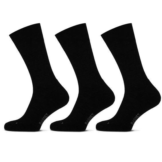 Basset Merinowollen Sokken Casual Badstof Zool 3-pack Zwart